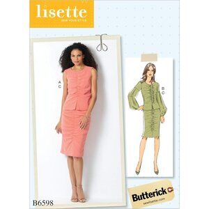 Butterick B6598 Lisette Sewing Pattern Misses Top & Skirt Ruched Fitted 6-14